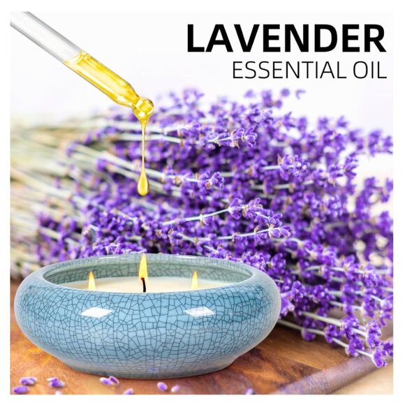 (NWT) FREEJAC Natural Soy 3 Wick Candle Ceramic "Crackle Bowl" - 12 Ounce - Picture 2 of 4